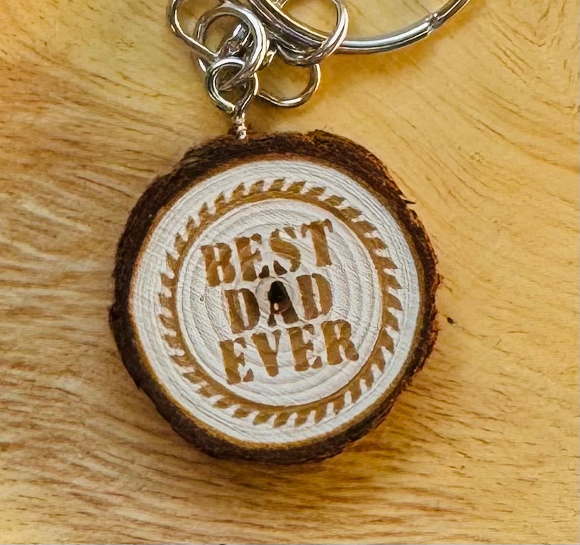 Best Dad Ever Mini Wood Slice Keychain