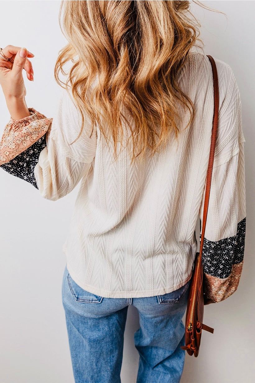 Floral Patchwork Knit Textured Top