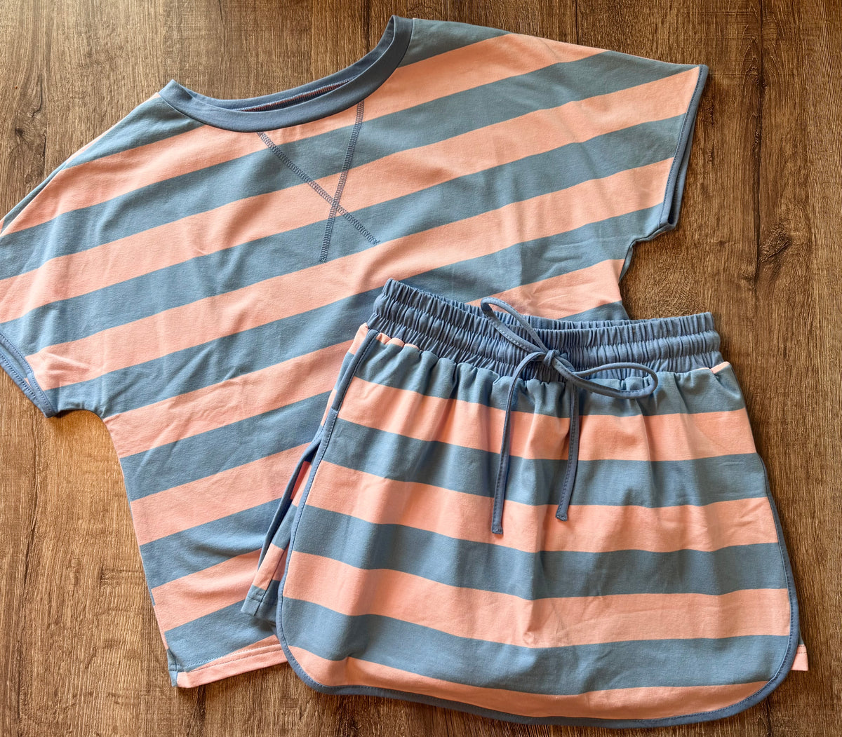 Pink & Blue Striped Skort Set