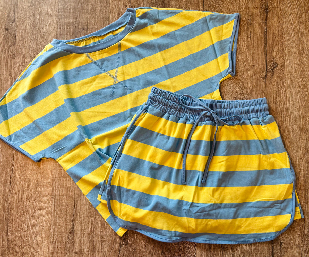 Yellow & Blue Striped Skort Set