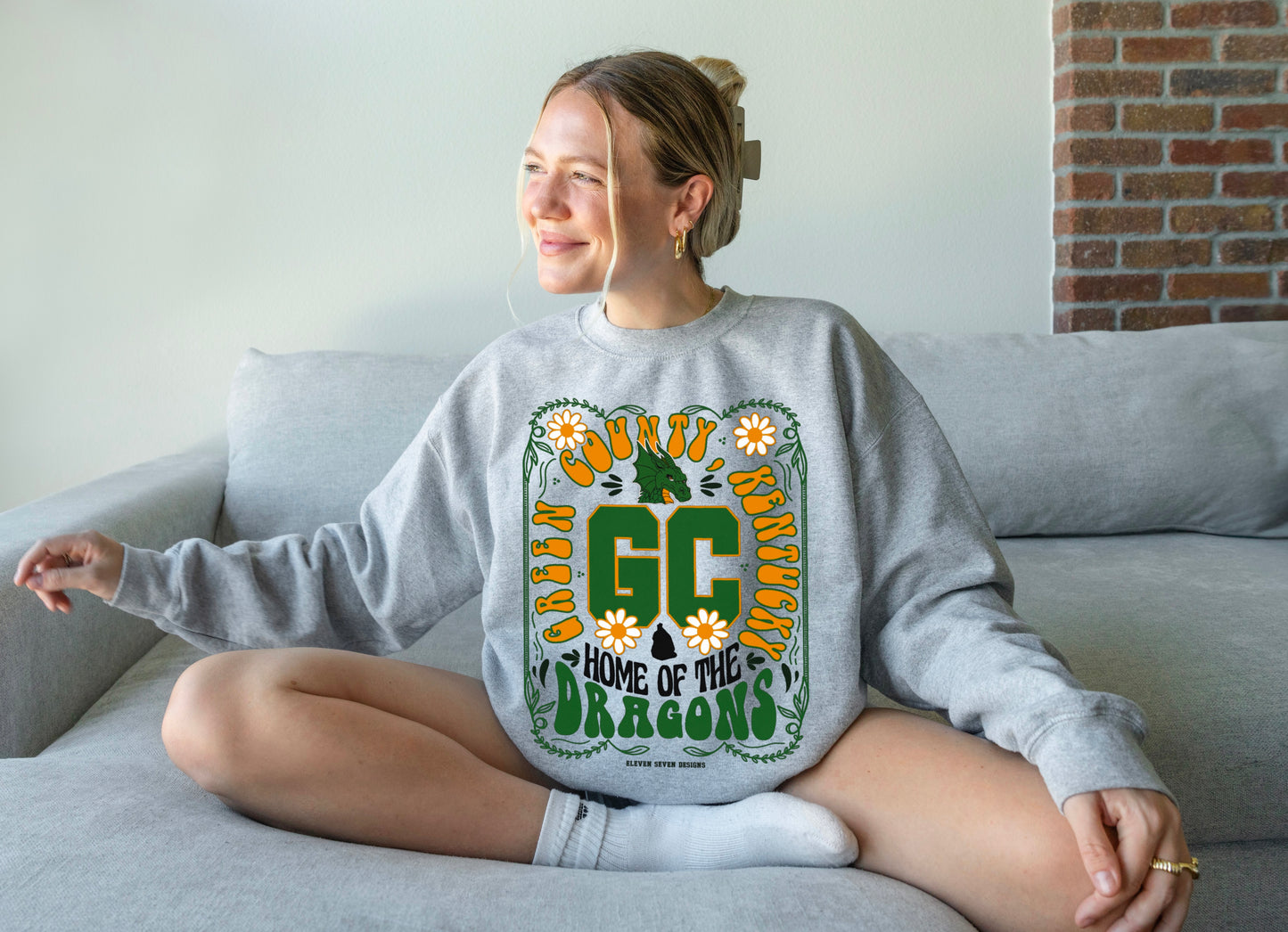 Green County Dragons Floral Design Sweatshirt