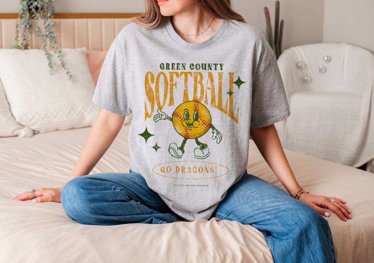 Green County Retro Softball Man Tee