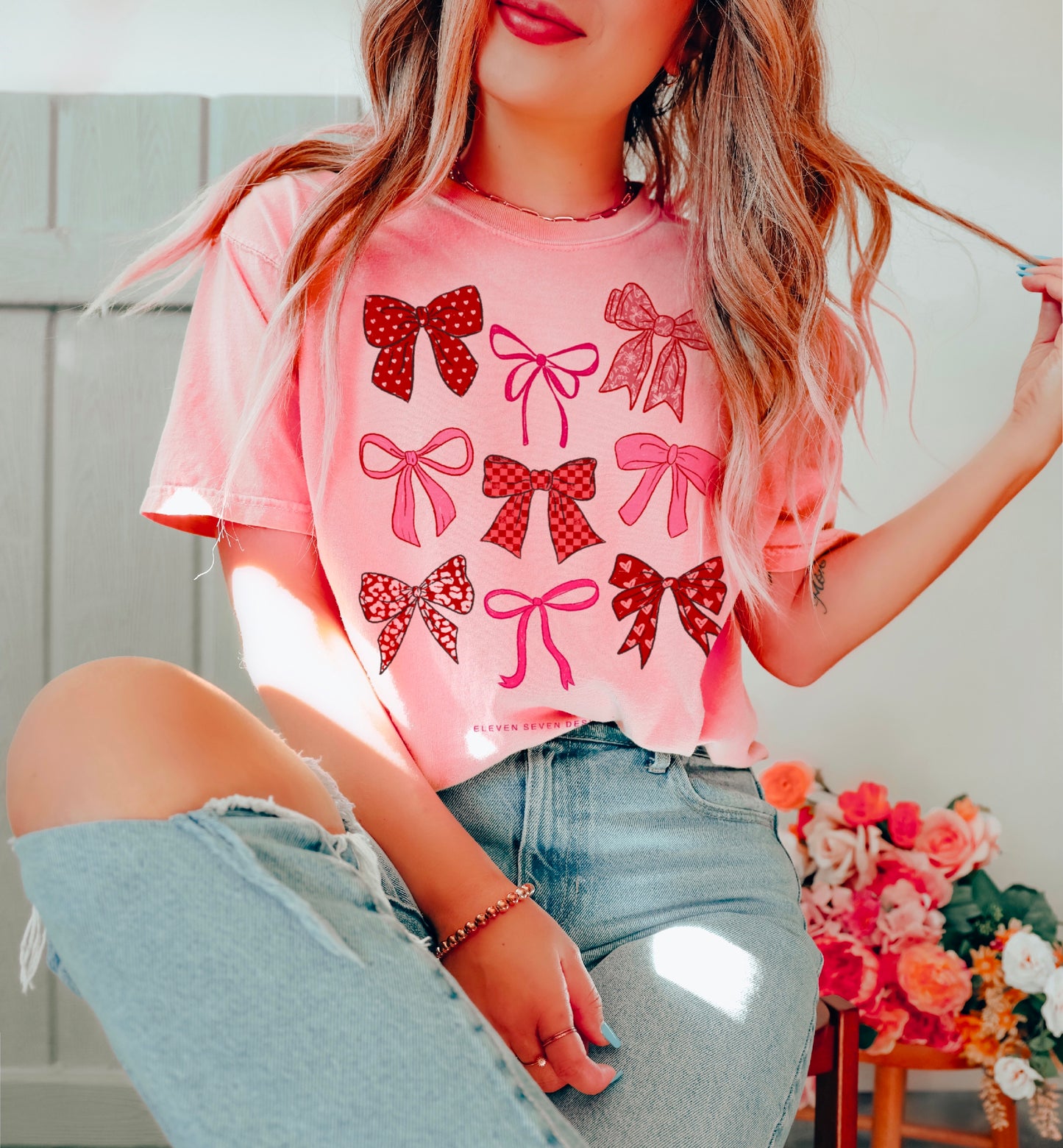 Pink + Red Bow Tee