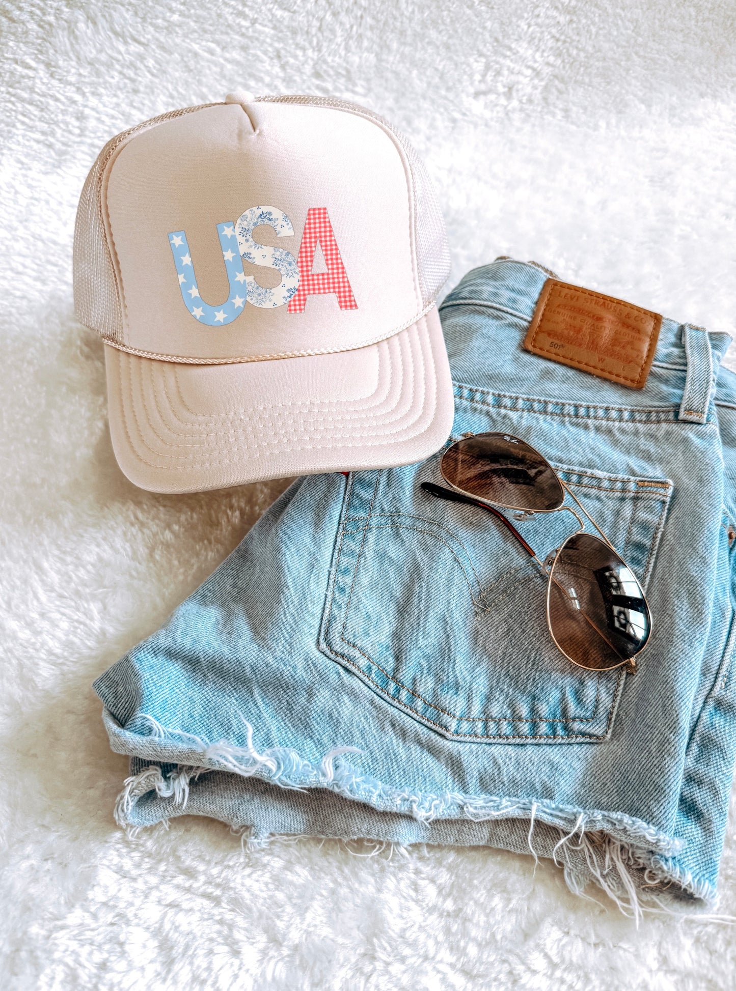 USA Cream Trucker Cap