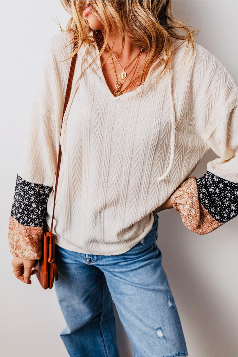 Floral Patchwork Knit Textured Top