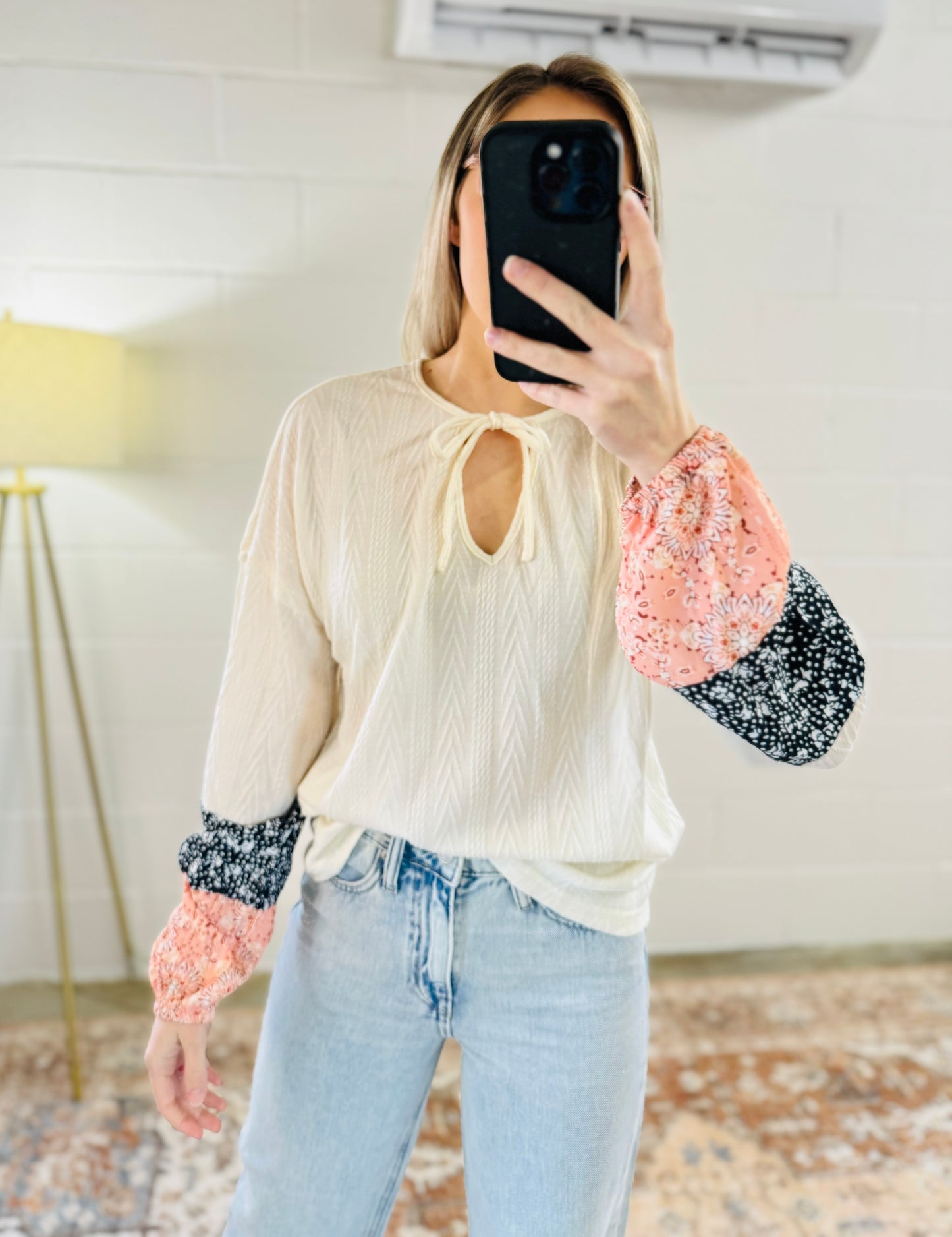 Floral Patchwork Knit Textured Top