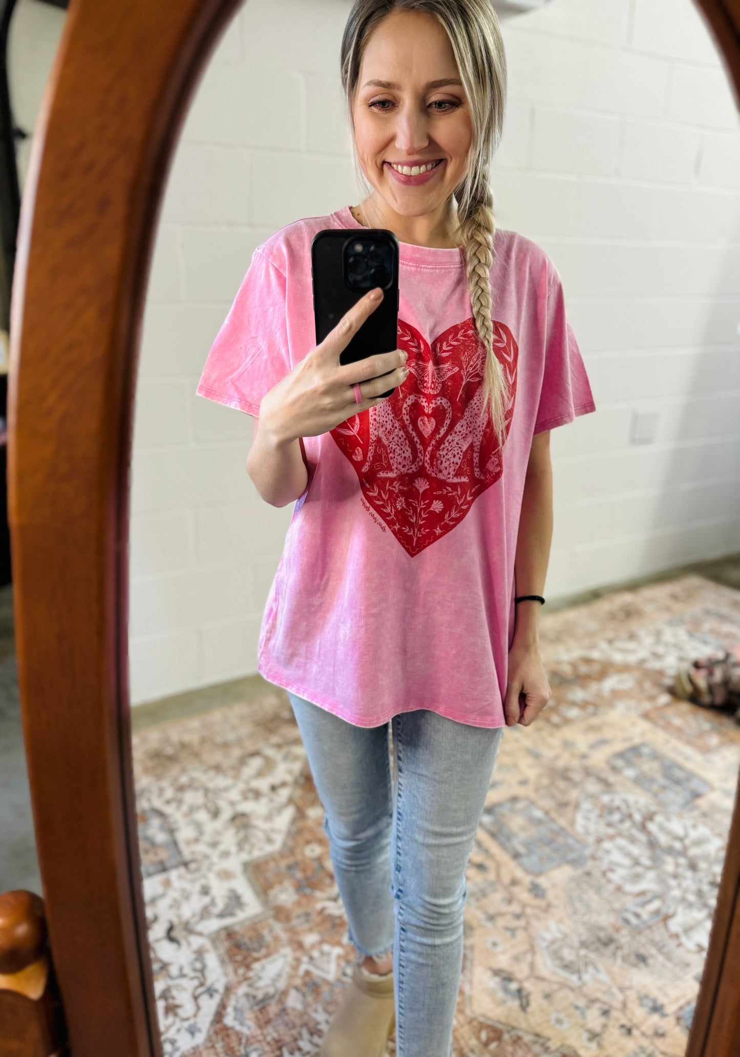 Cheetah Heart Acid Wash Tee