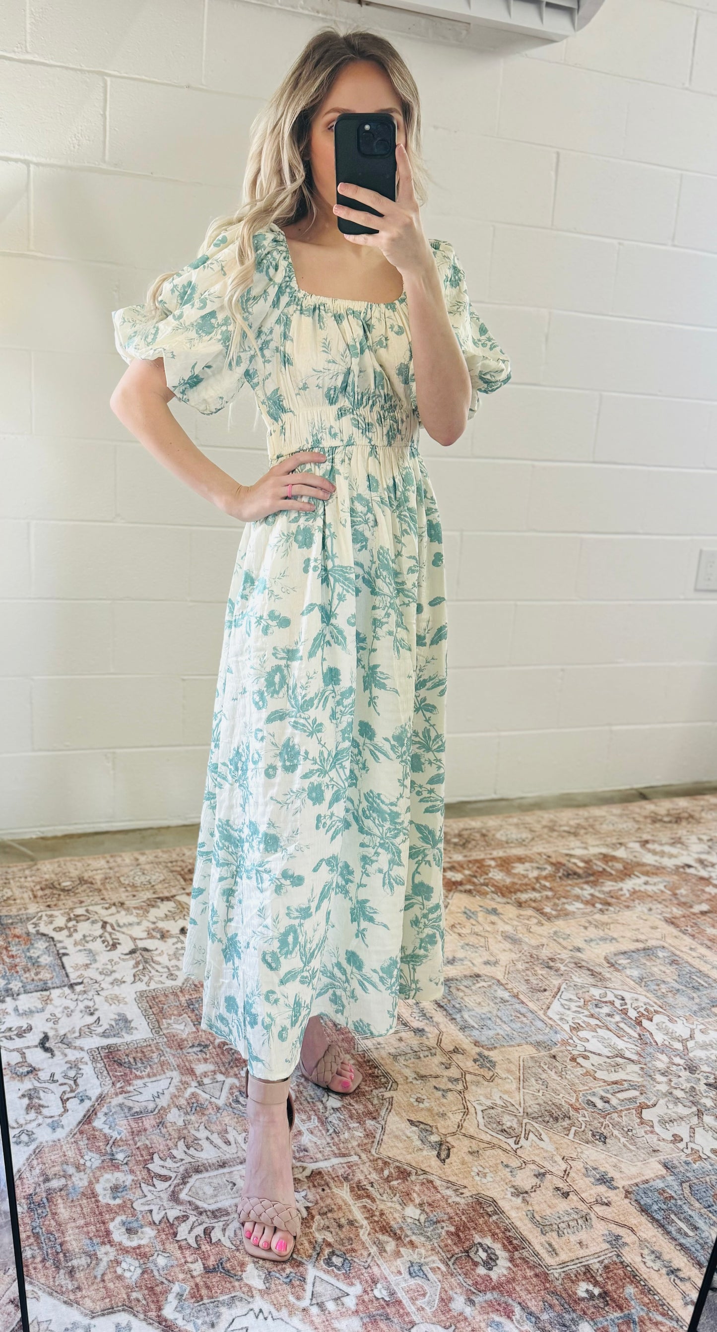 Teal Floral Midi Dress