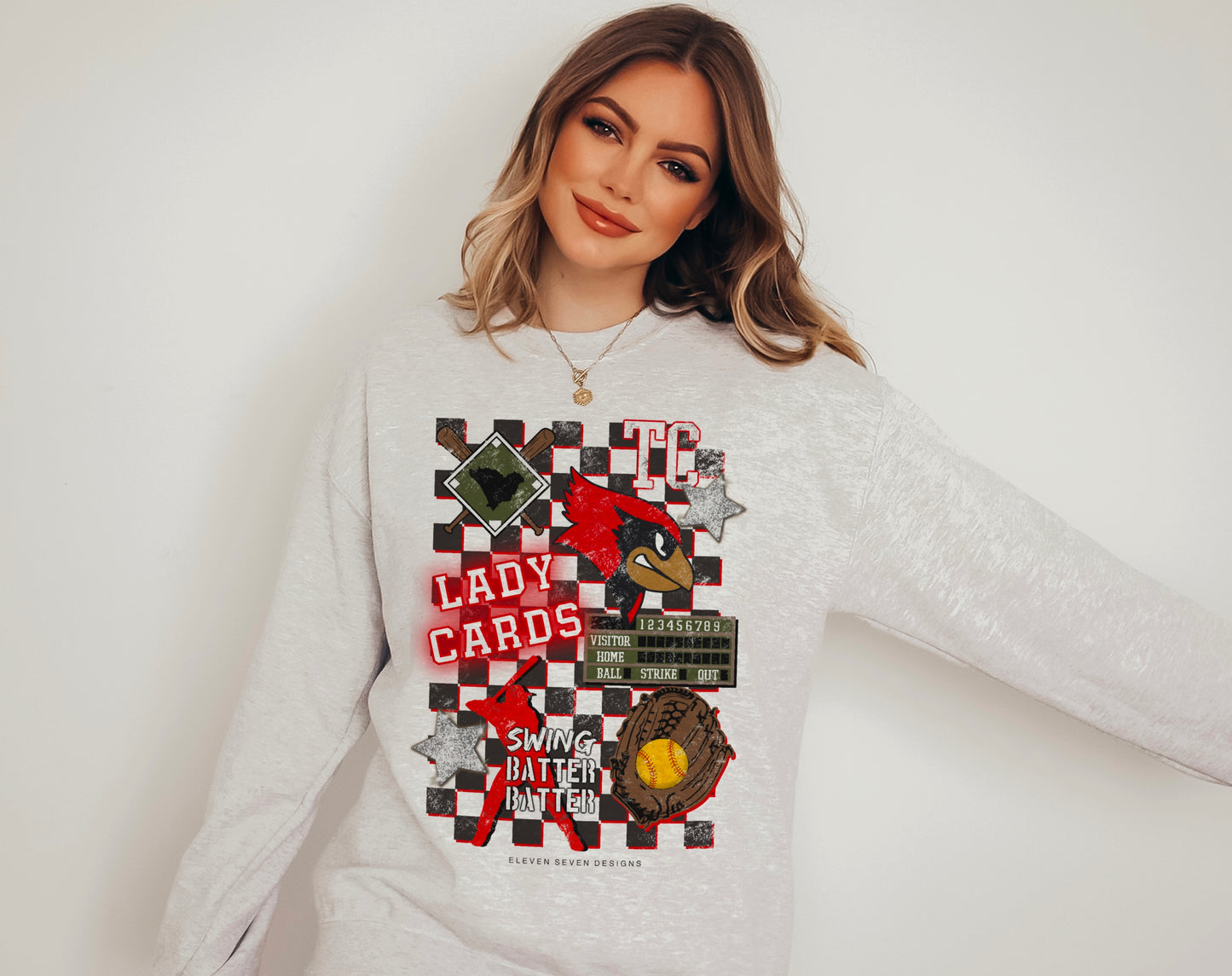 Taylor County Cardinals Softball Checkered Icon Crewneck