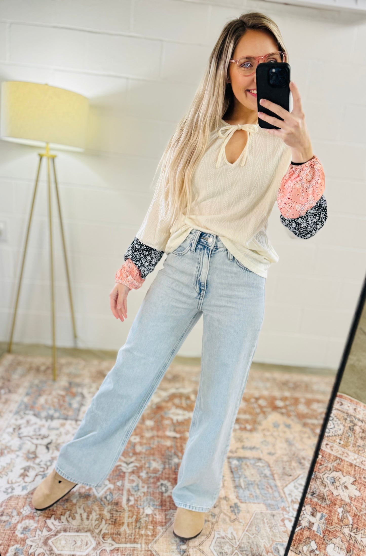 Floral Patchwork Knit Textured Top