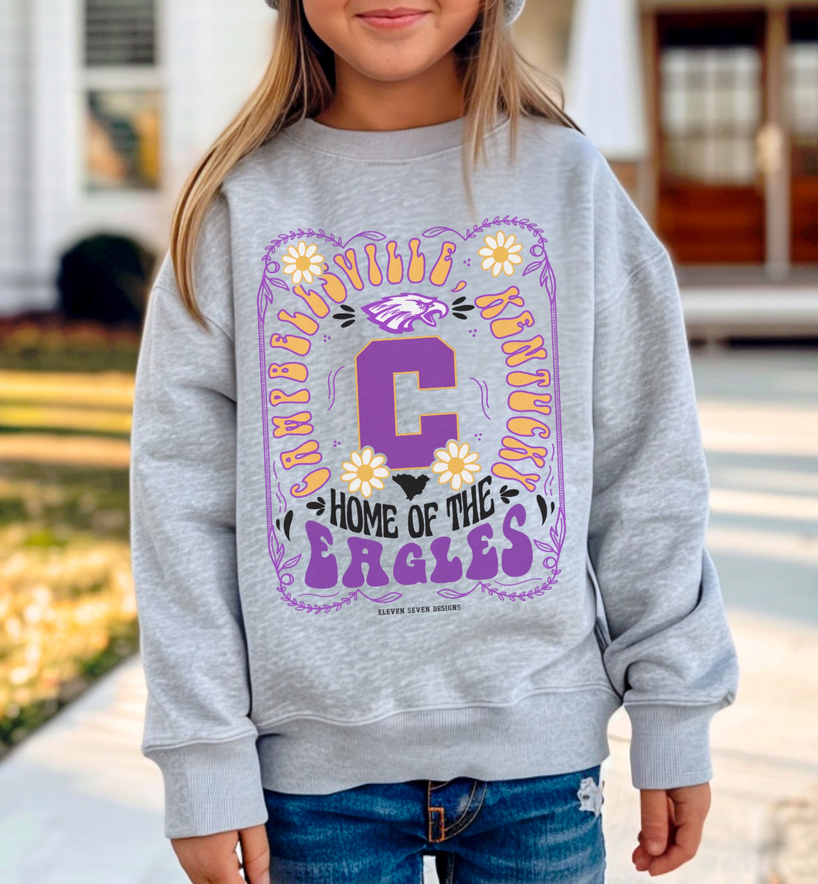 KIDS Campbellsville Eagles Floral Design Crewneck