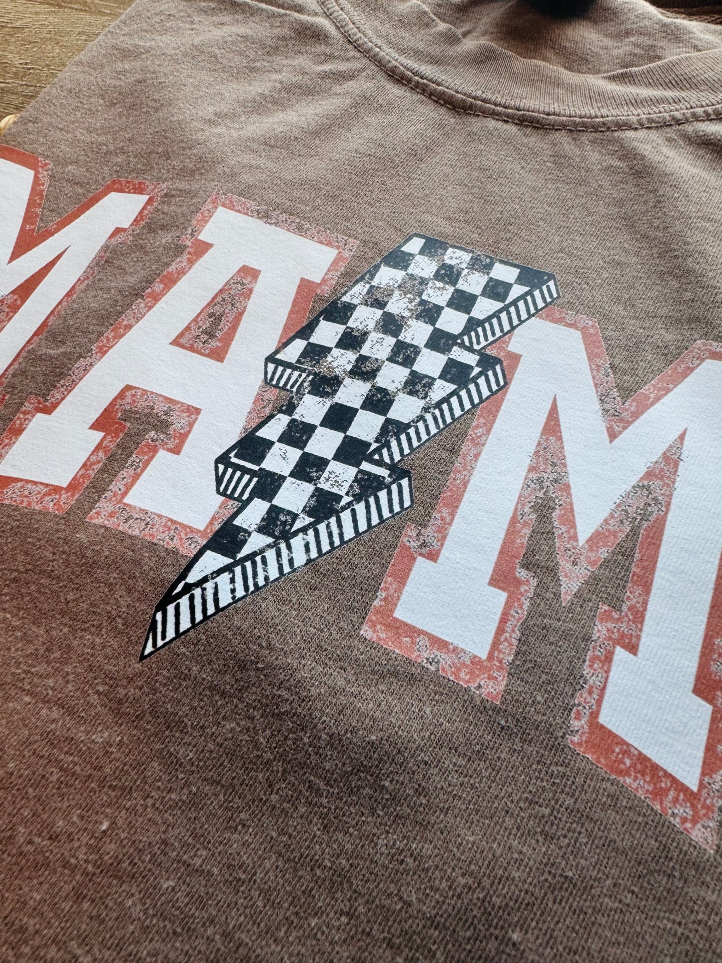 Mama Checkered Lightning Bolt Tee