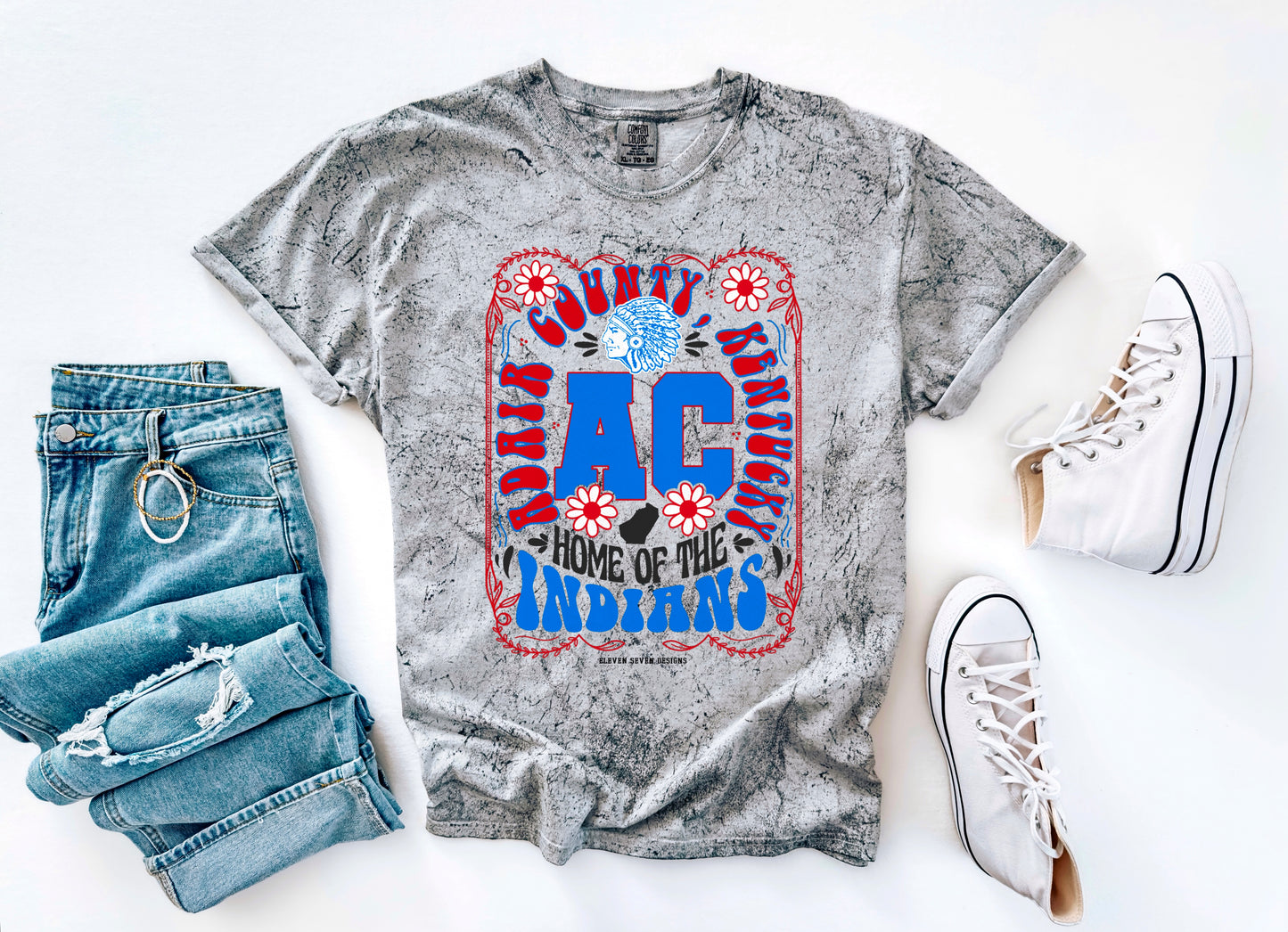 KIDS - Adair County Indians Floral Design Colorblast Tee