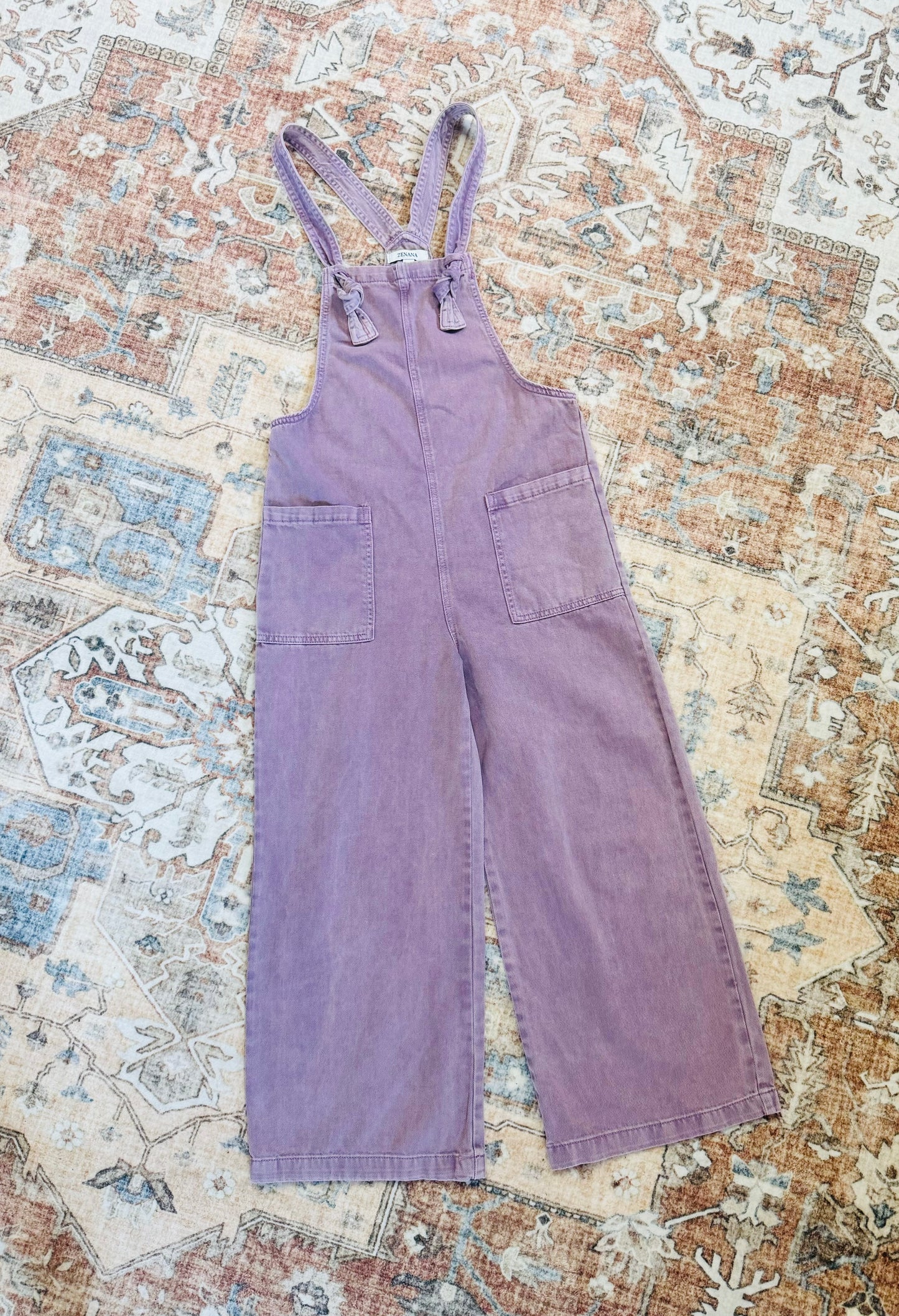 Zenana Acid Wash Tie Overalls