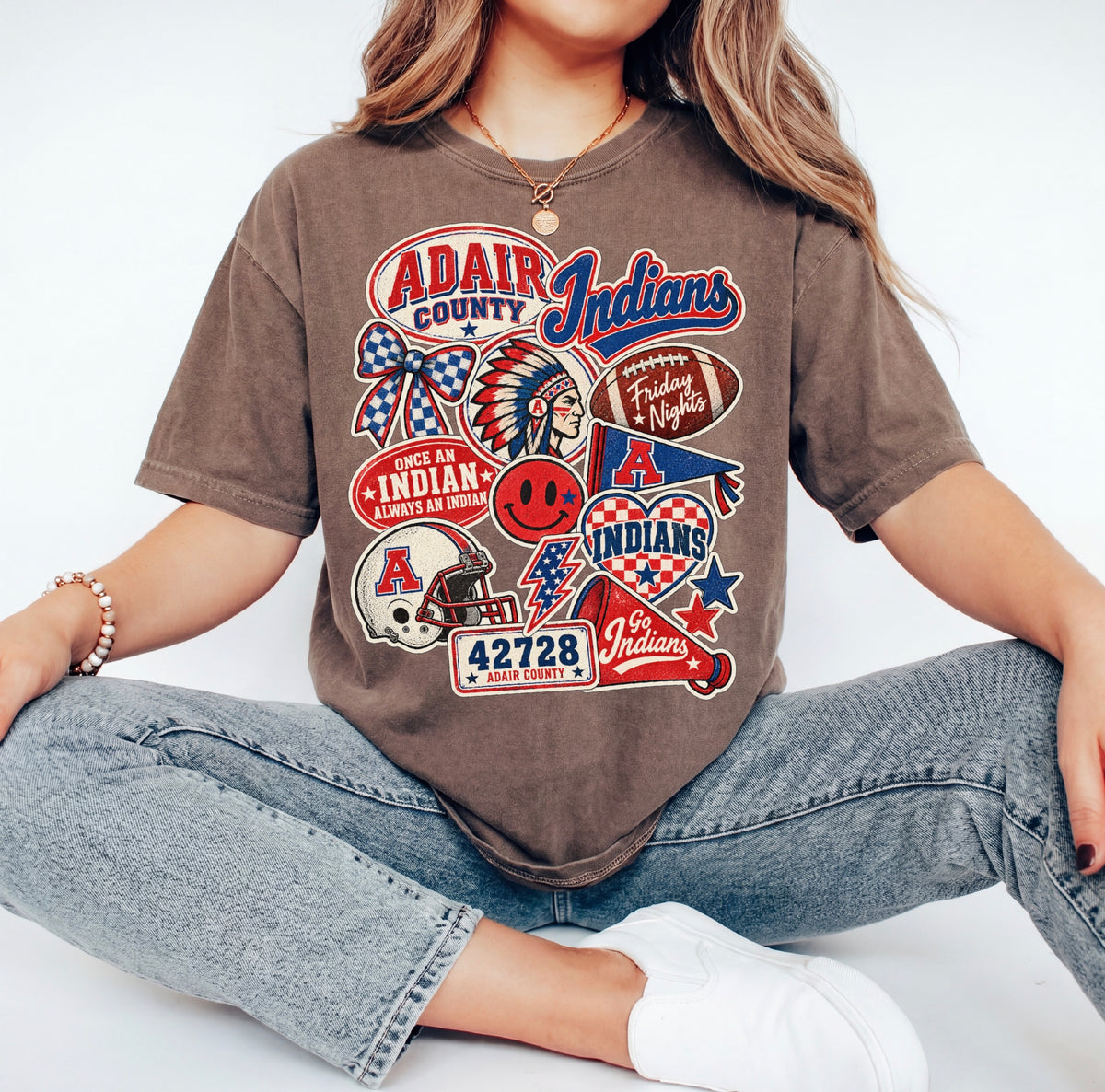 Adair County Indians Retro Sticker Collection Tee