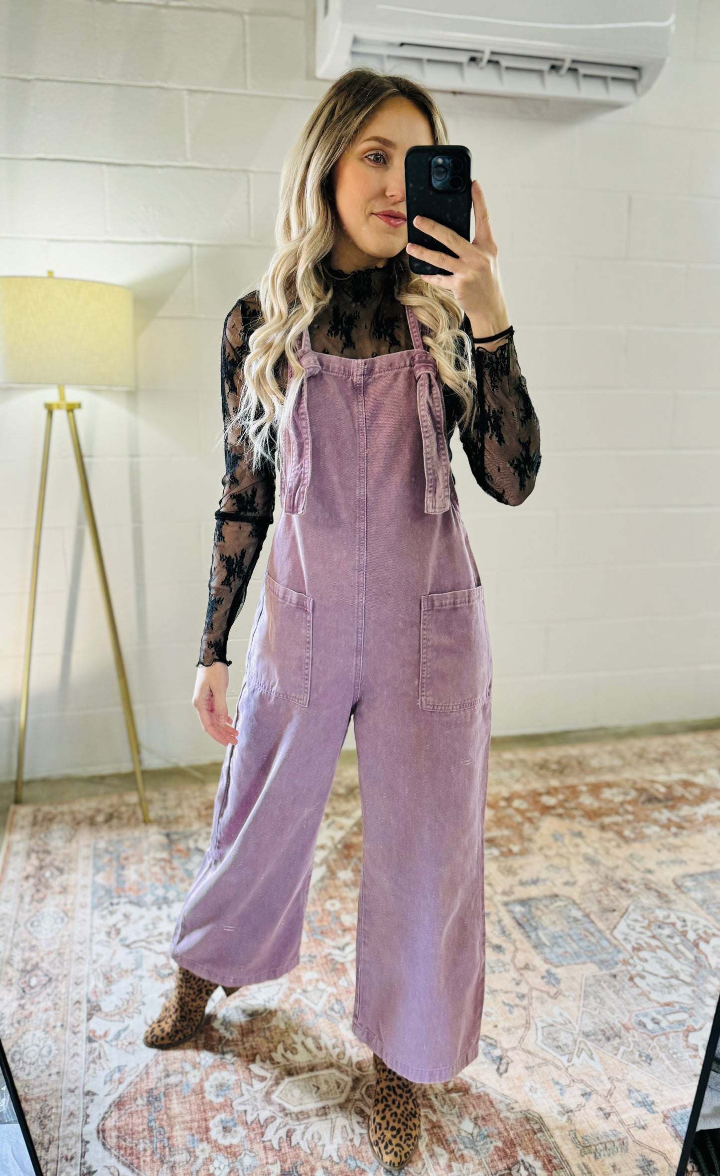 Zenana Acid Wash Tie Overalls
