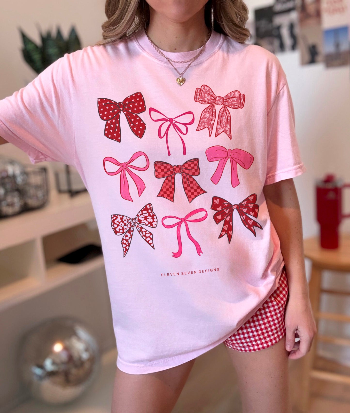Pink + Red Bow Tee