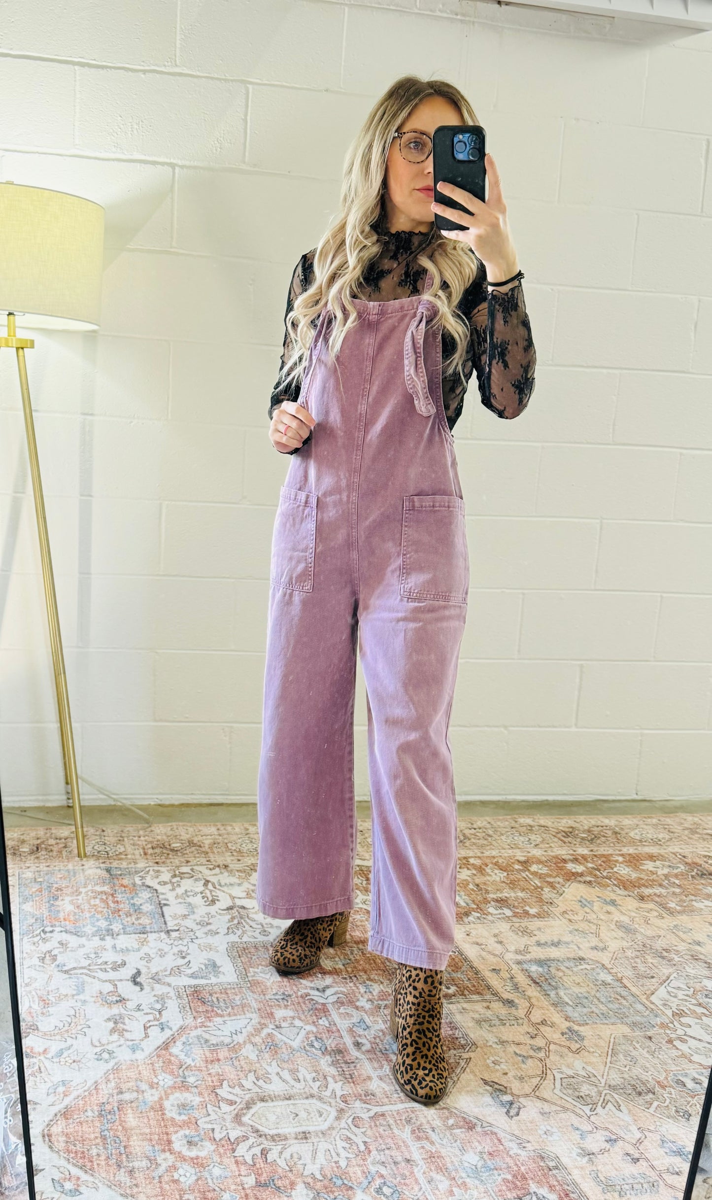 Zenana Acid Wash Tie Overalls