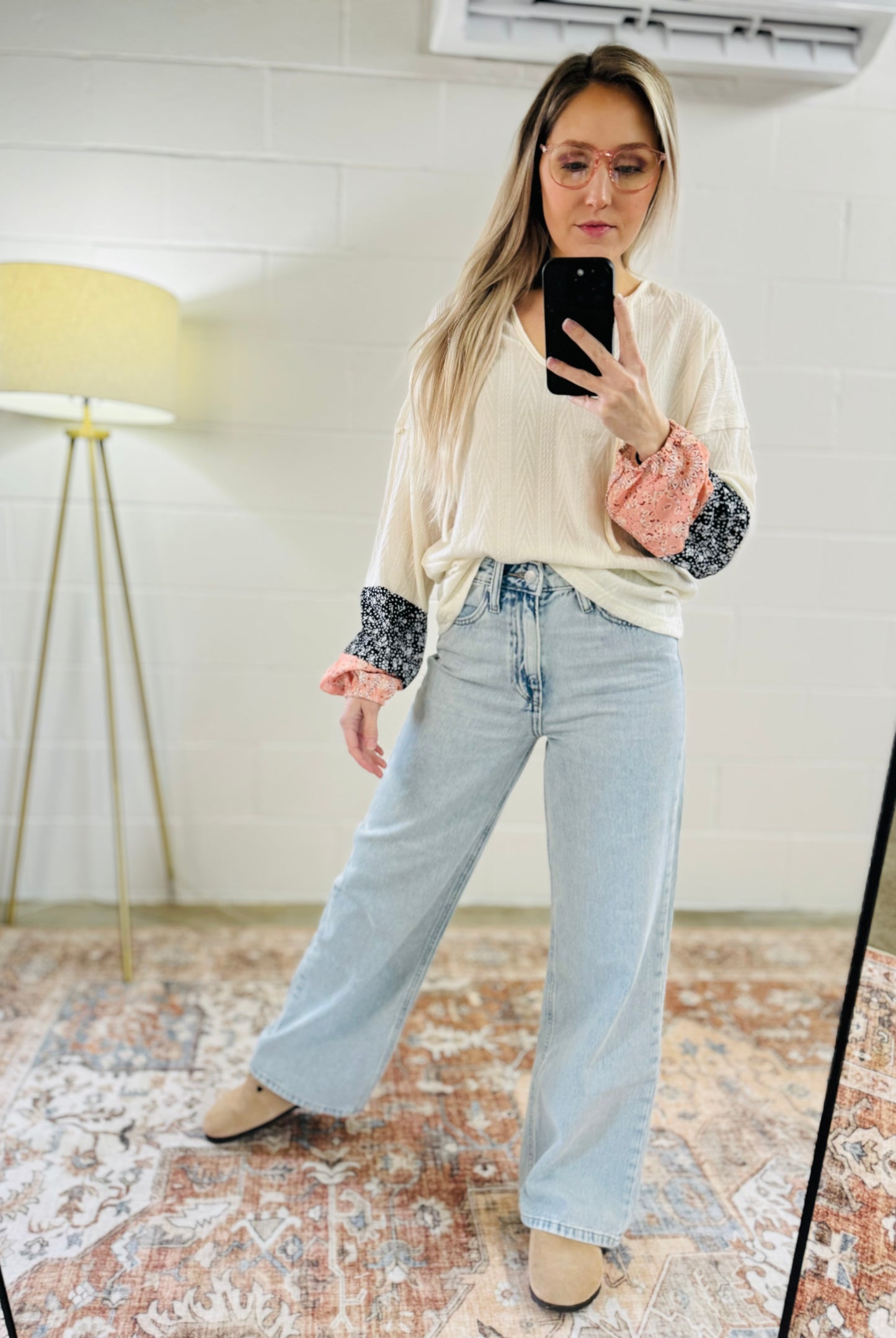 Floral Patchwork Knit Textured Top