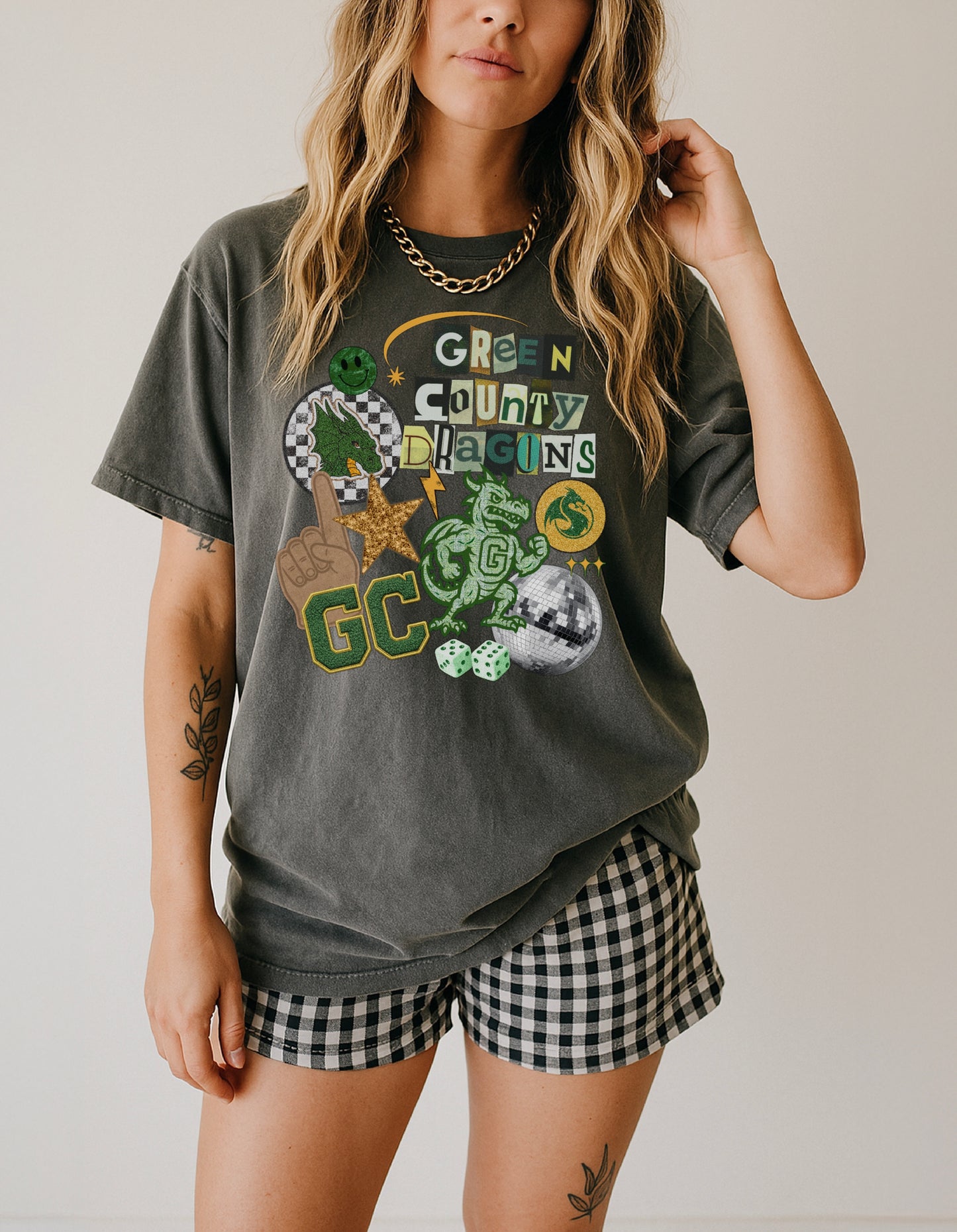 Green County Dragons Retro Collage Tee
