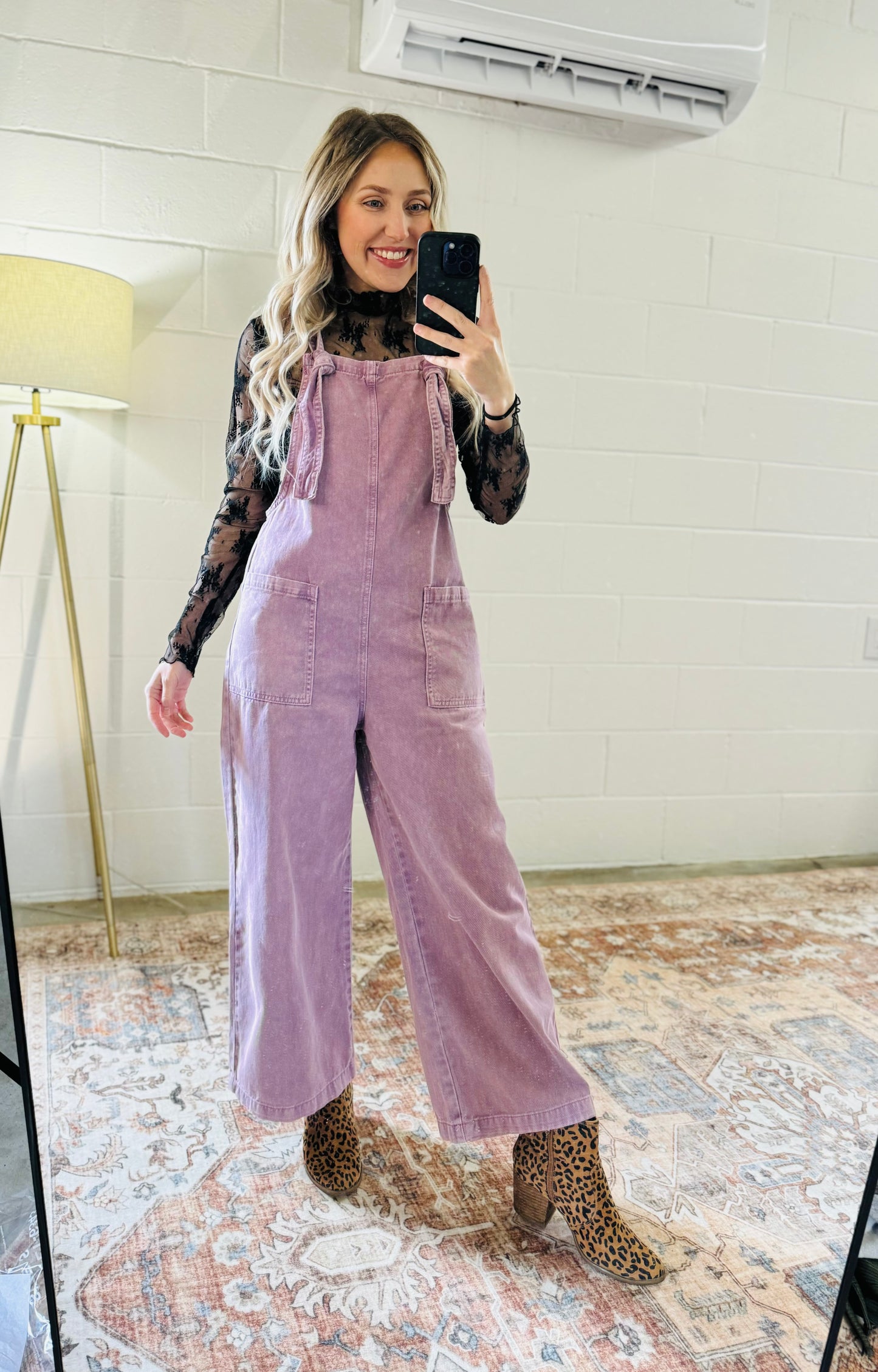 Zenana Acid Wash Tie Overalls