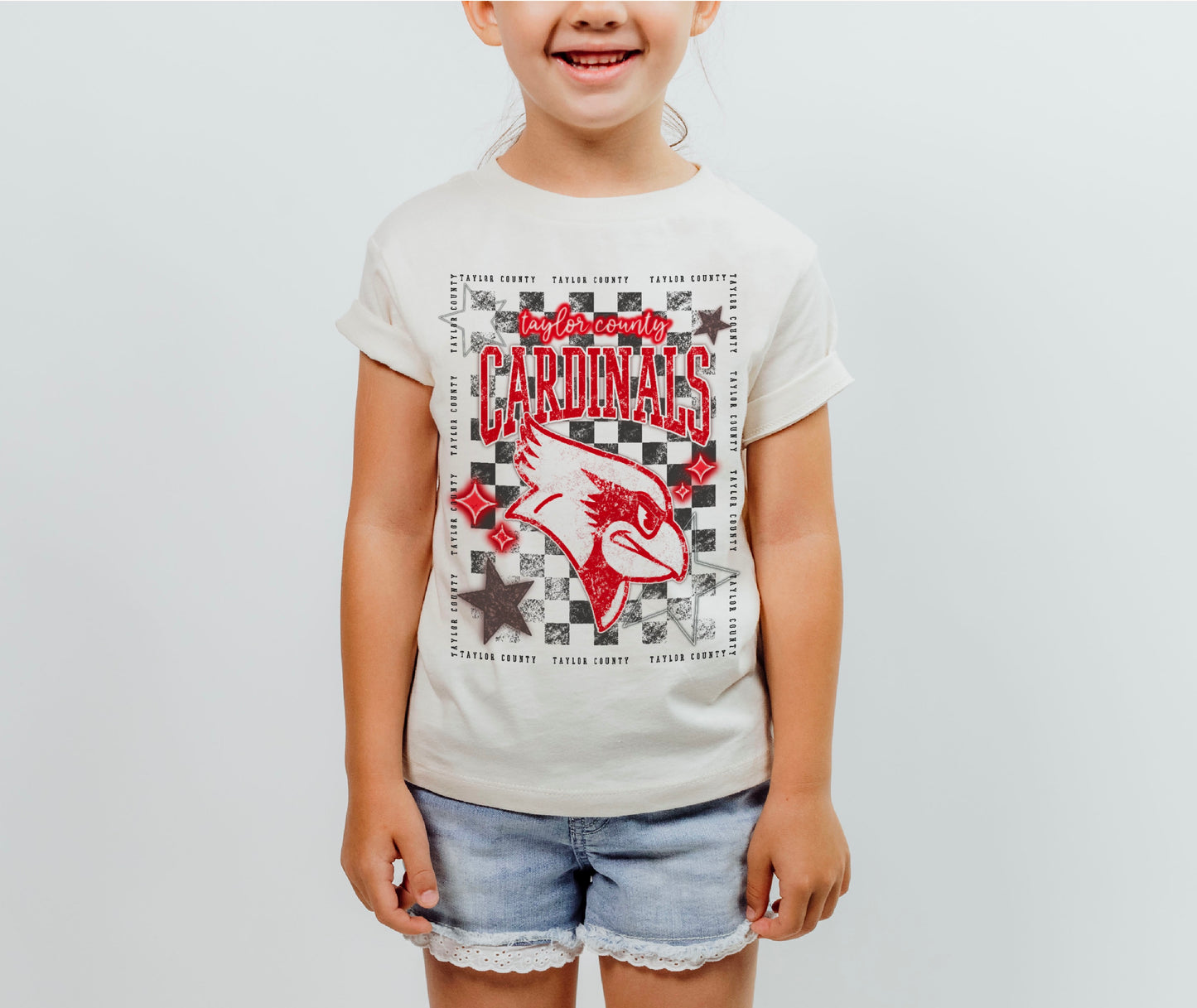 KIDS - Checkered Star Taylor County Cardinals Tee