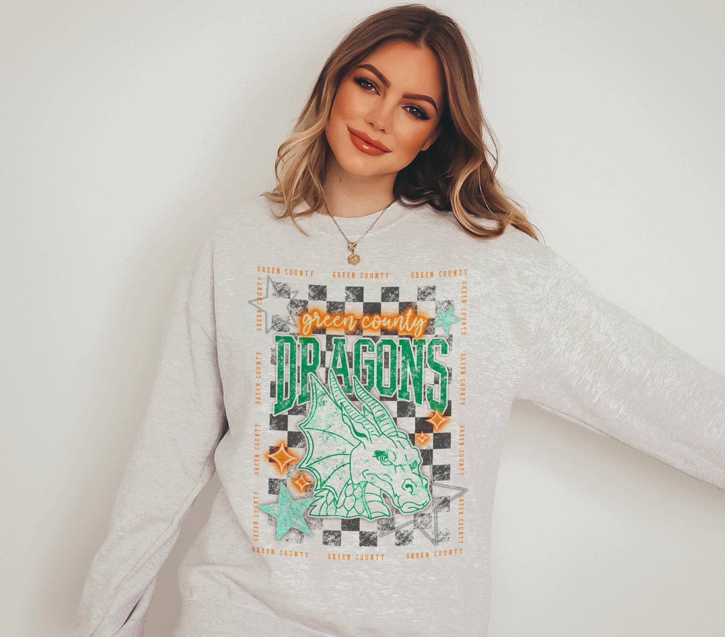 Checkered Stars Green County Dragons Sweatshirt