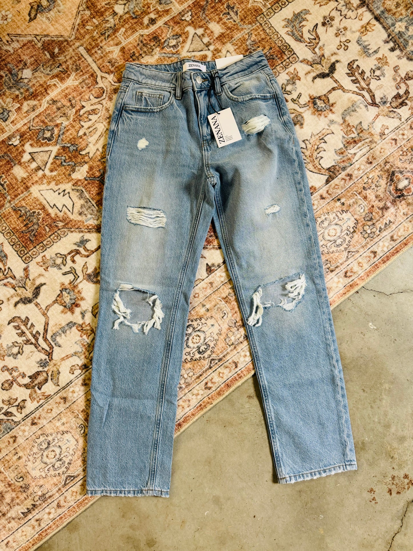 Zenana High Rise Straight Leg Distressed Jeans