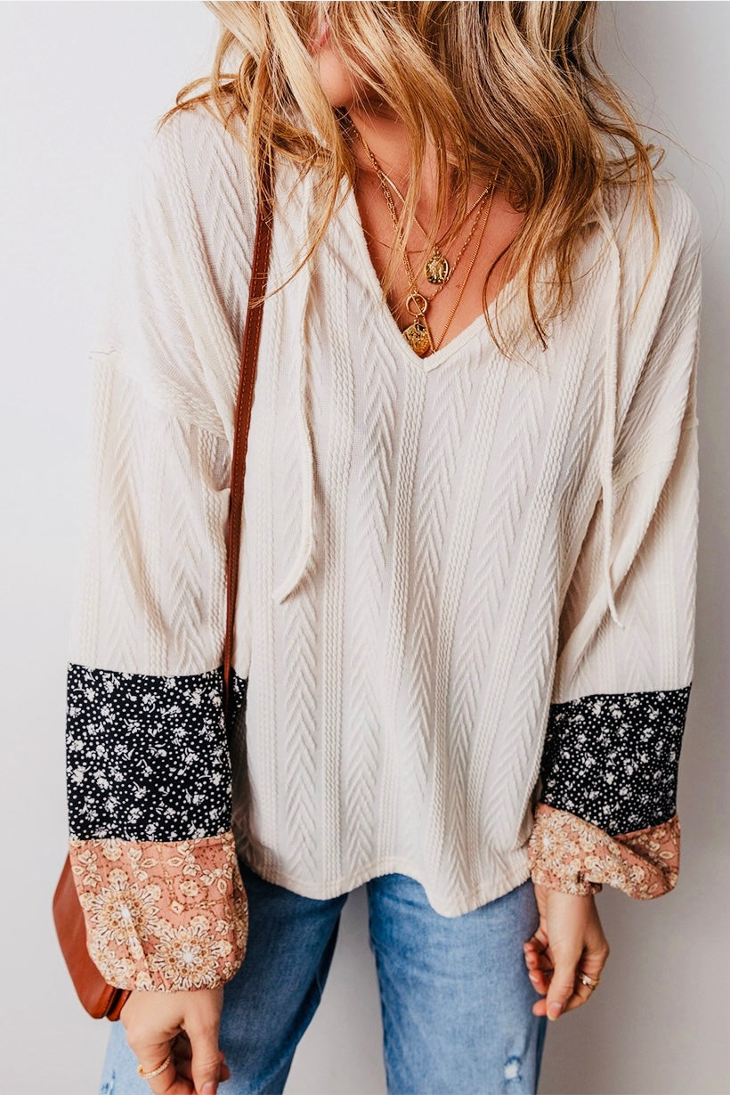 Floral Patchwork Knit Textured Top