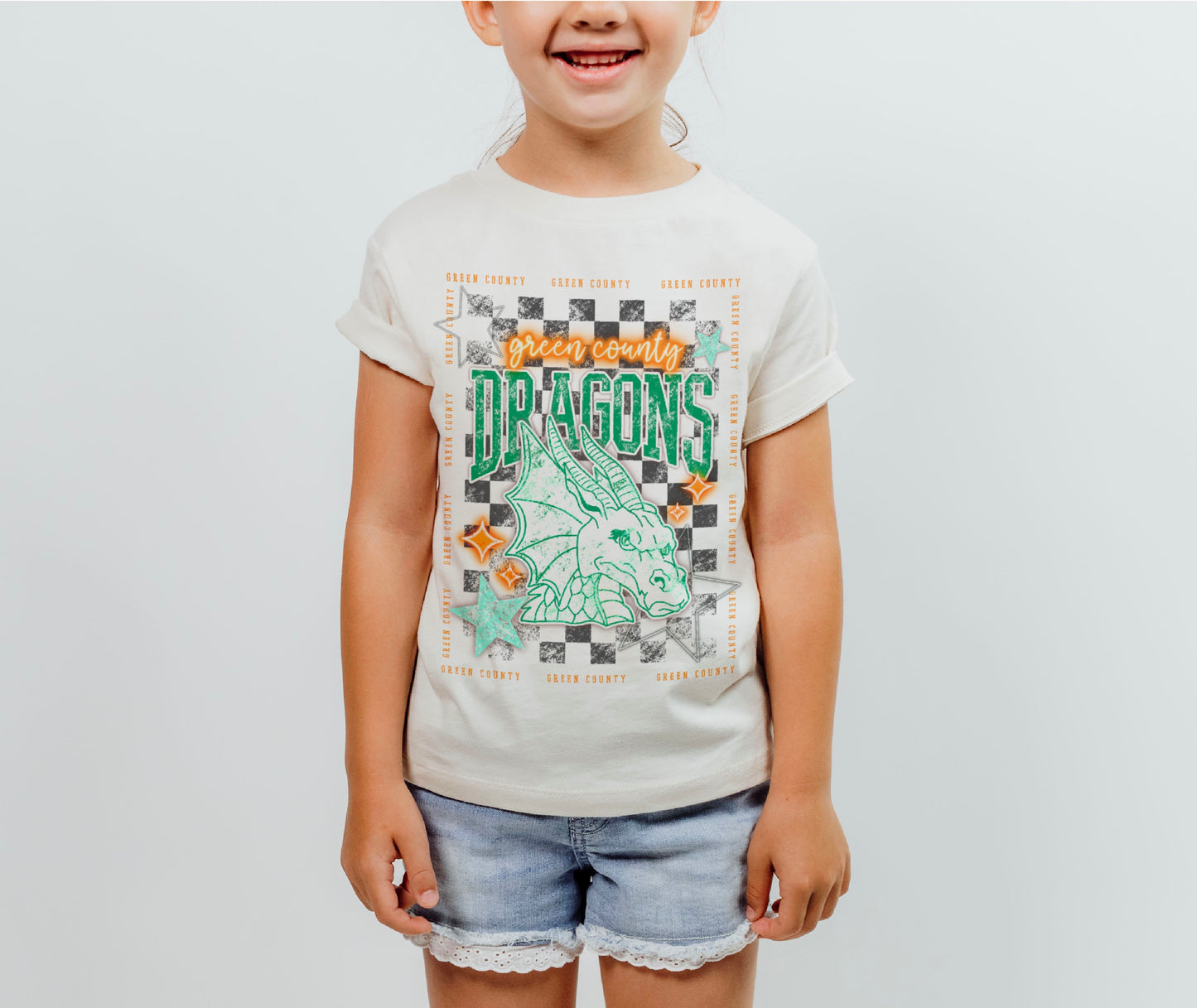KIDS - Checkered Star Green County Dragons Tee