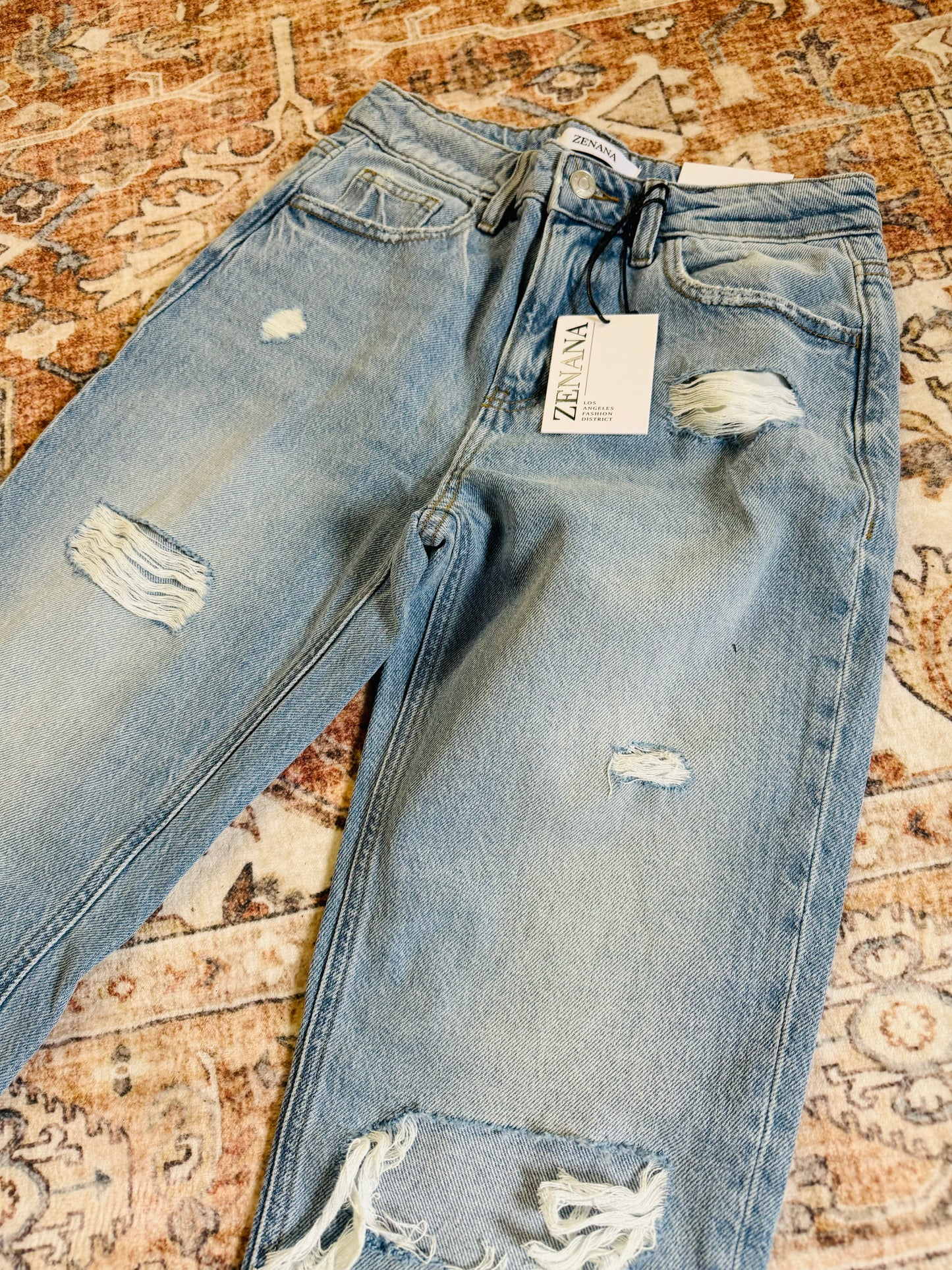 Zenana High Rise Straight Leg Distressed Jeans