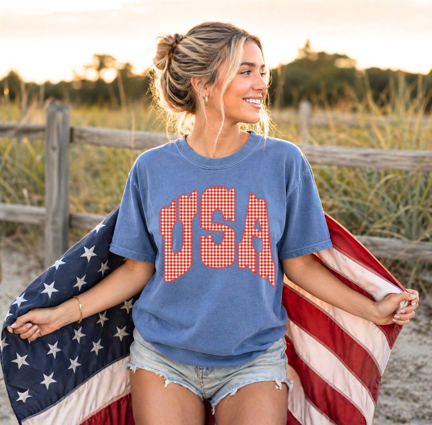 Gingham USA Tee