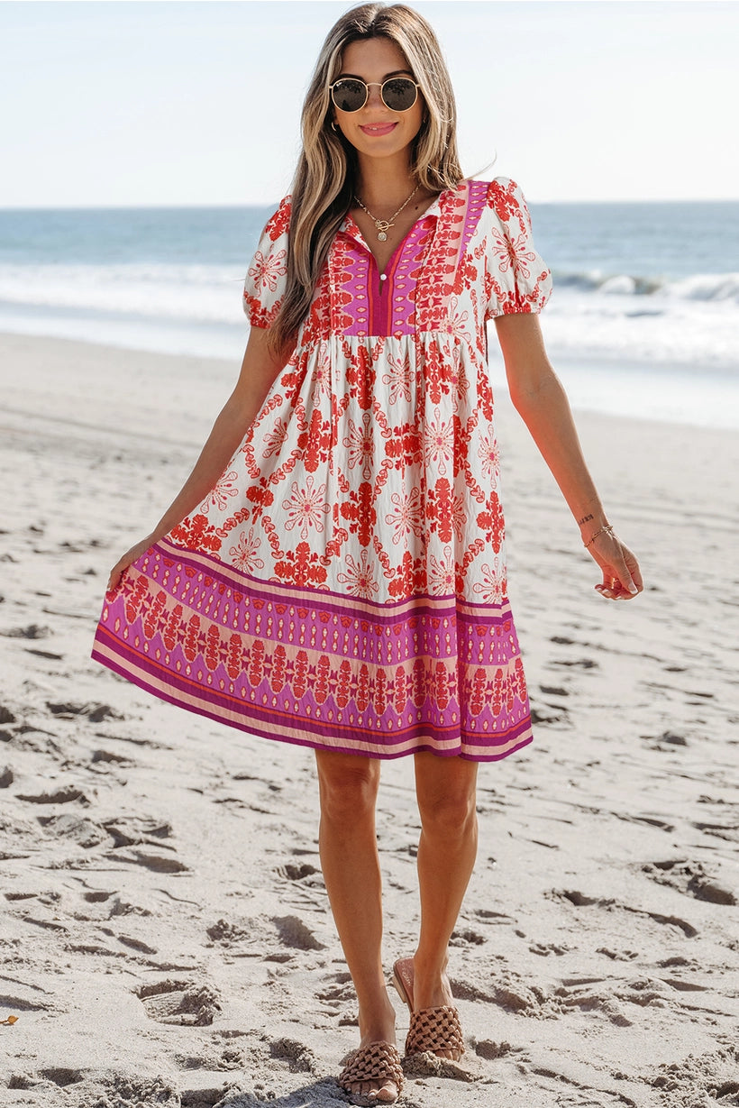 Boho Floral Puff Sleeve Dress