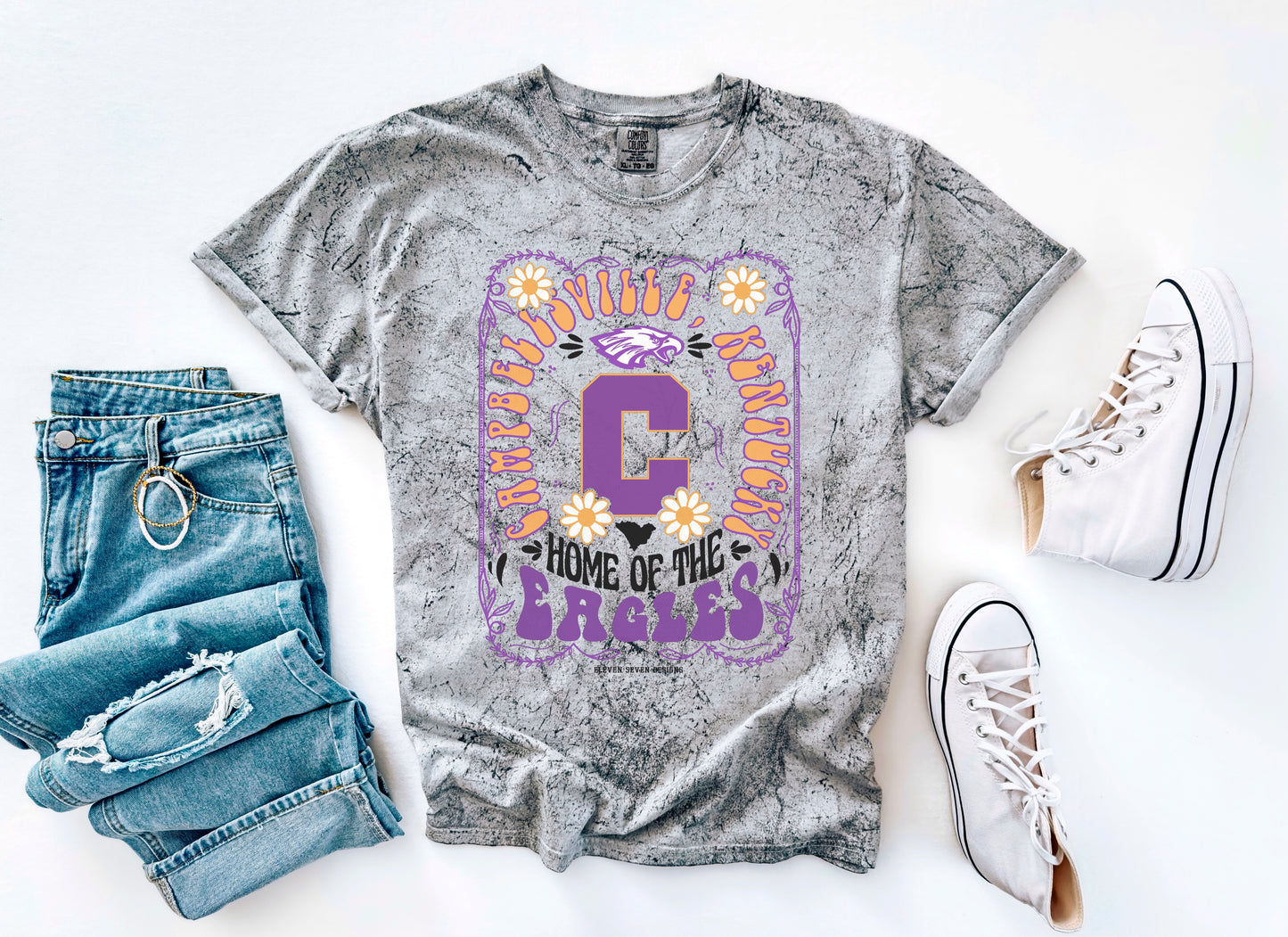 KIDS - Campbellsville Eagles Floral Design Colorblast Tee