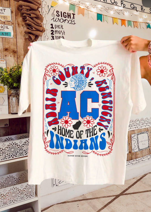 Adair County Home of the Indians Floral Tee