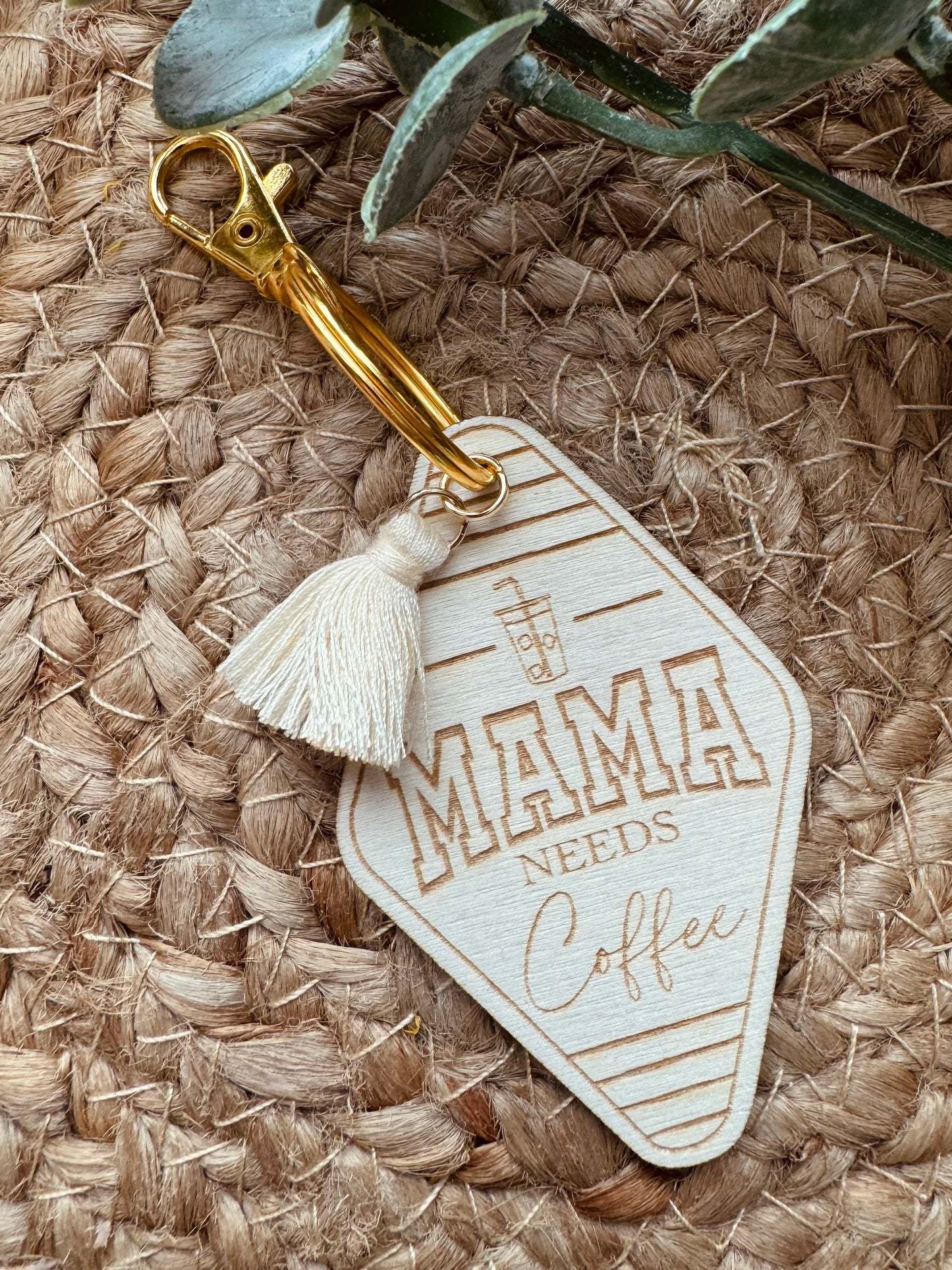 Wooden Tassel Keychain - Mama Needs Coffee