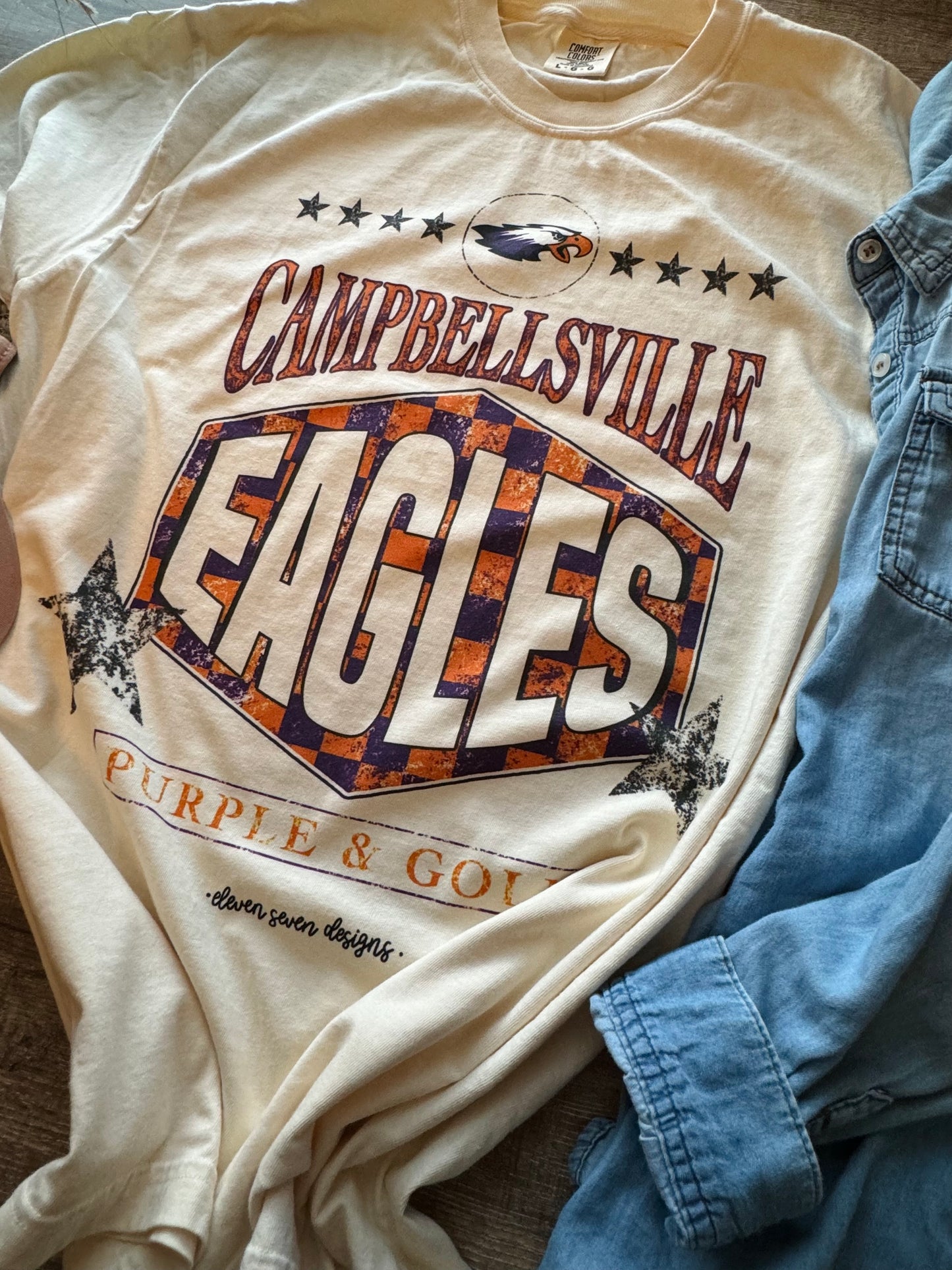 Checkered Campbellsville Eagles Tee