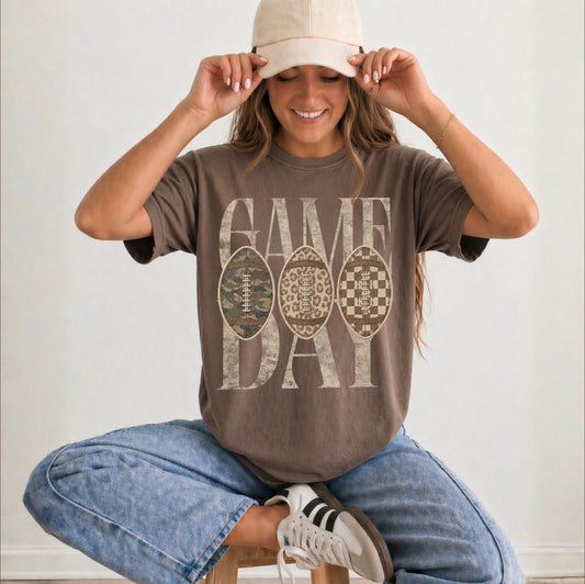 Game Day Faux Patchwork Footballs Tee