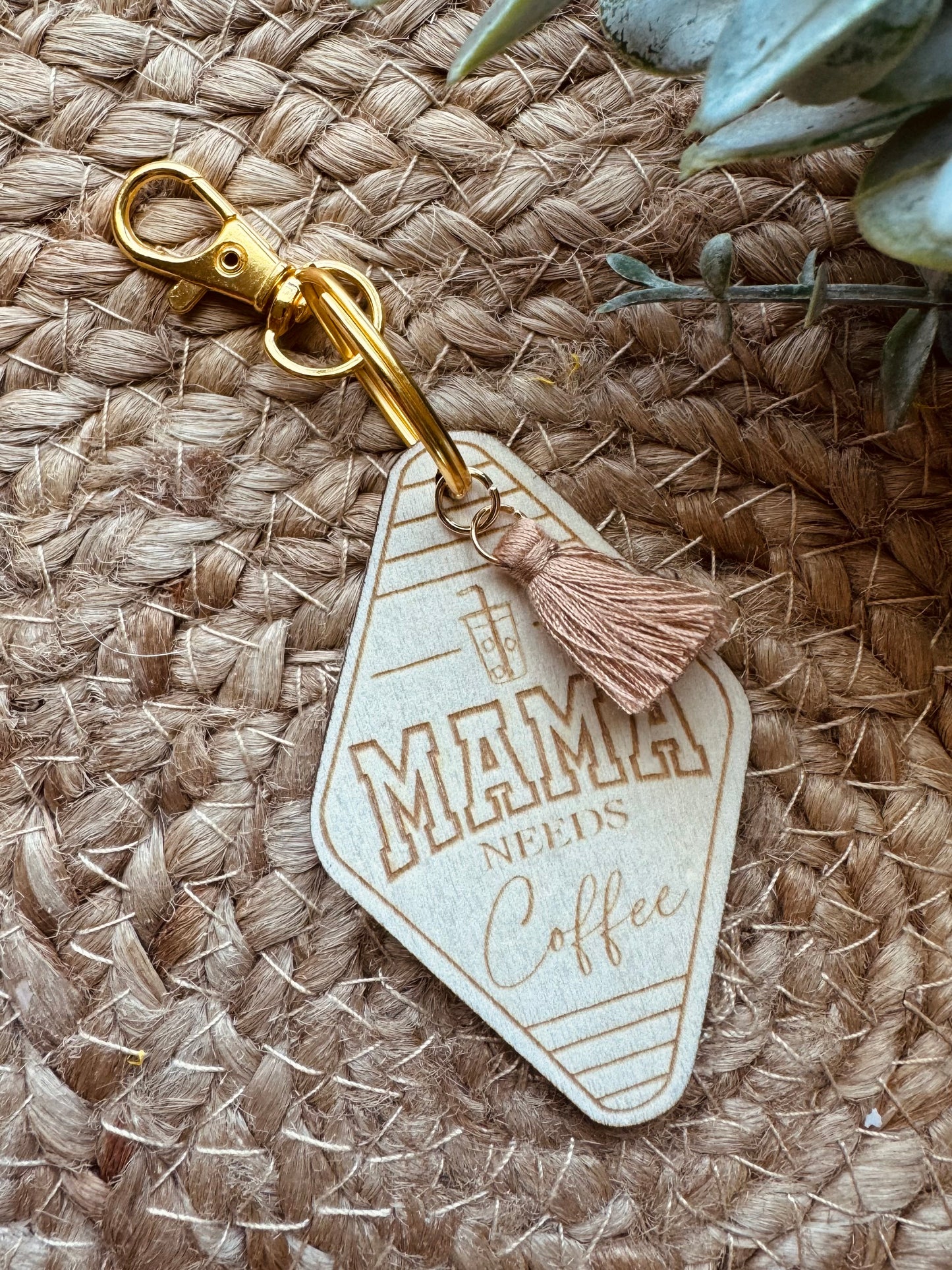 Wooden Tassel Keychain - Mama Needs Coffee