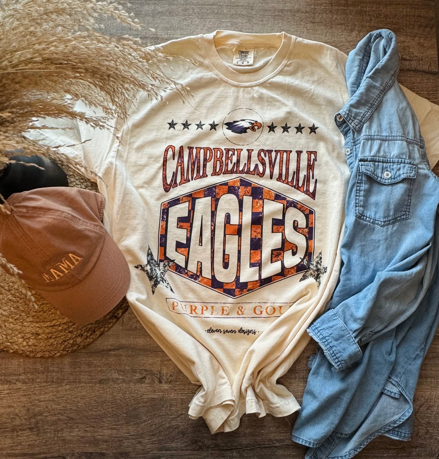 Checkered Campbellsville Eagles Tee