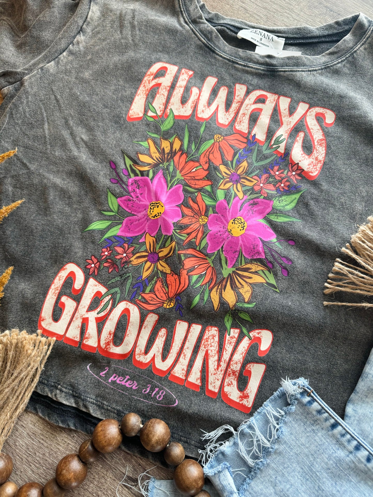 Always Growing Cropped Acid Wash Tee