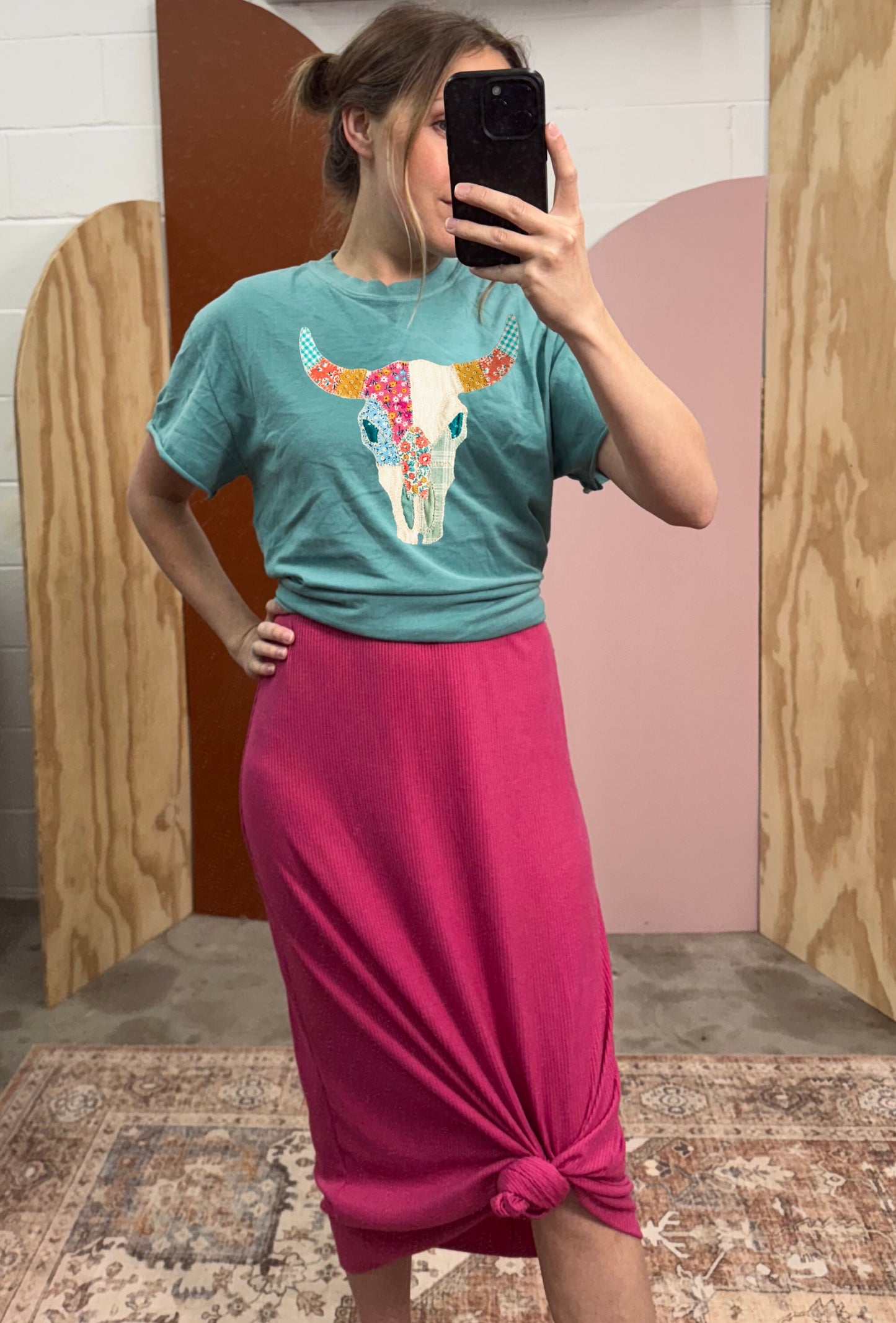 Faux Patchwork Bull Skull Tee