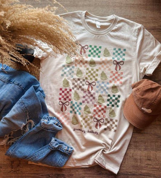 Checkered Green County Bow Tee