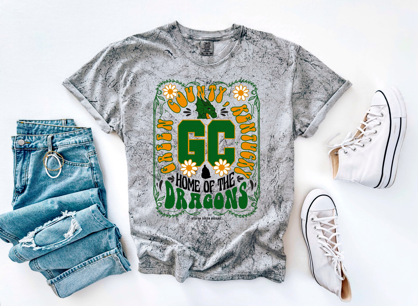 KIDS - Green County Dragons Floral Design Colorblast Tee