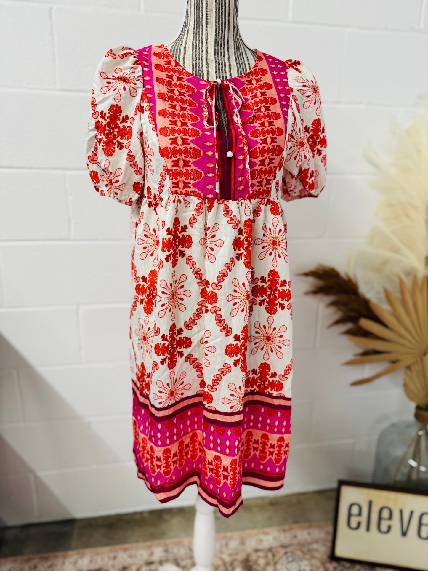 Boho Floral Puff Sleeve Dress