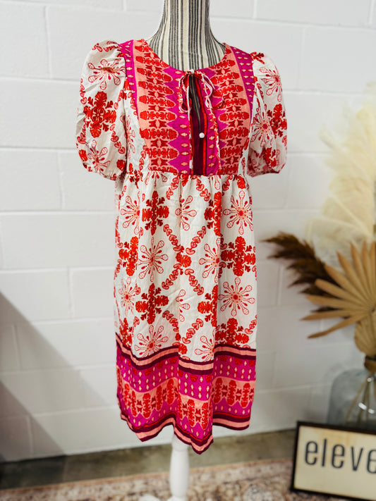 Boho Floral Puff Sleeve Dress