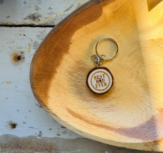 Best Dad Ever Mini Wood Slice Keychain