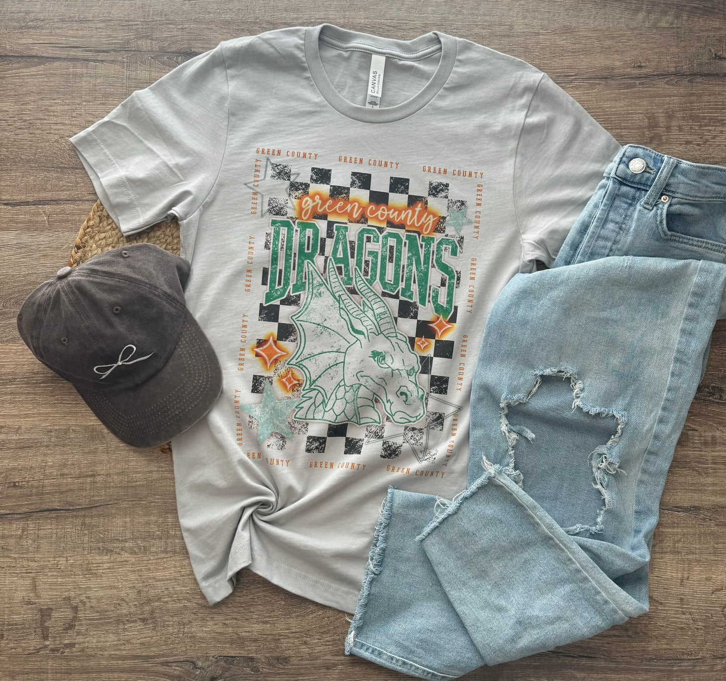 Checkered Stars Green County Dragons Tee