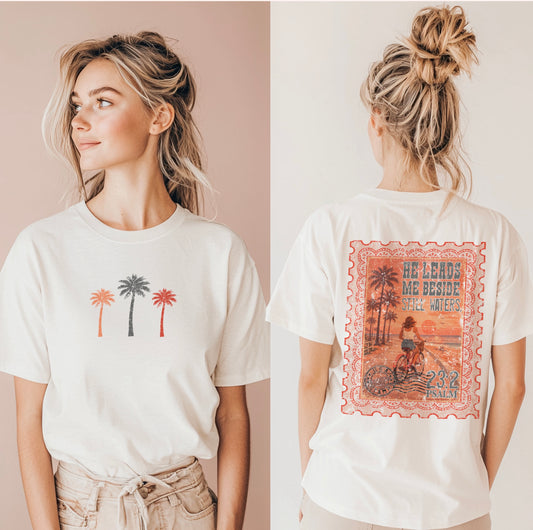 He Leads Me Beside Still Waters Stamp Tee