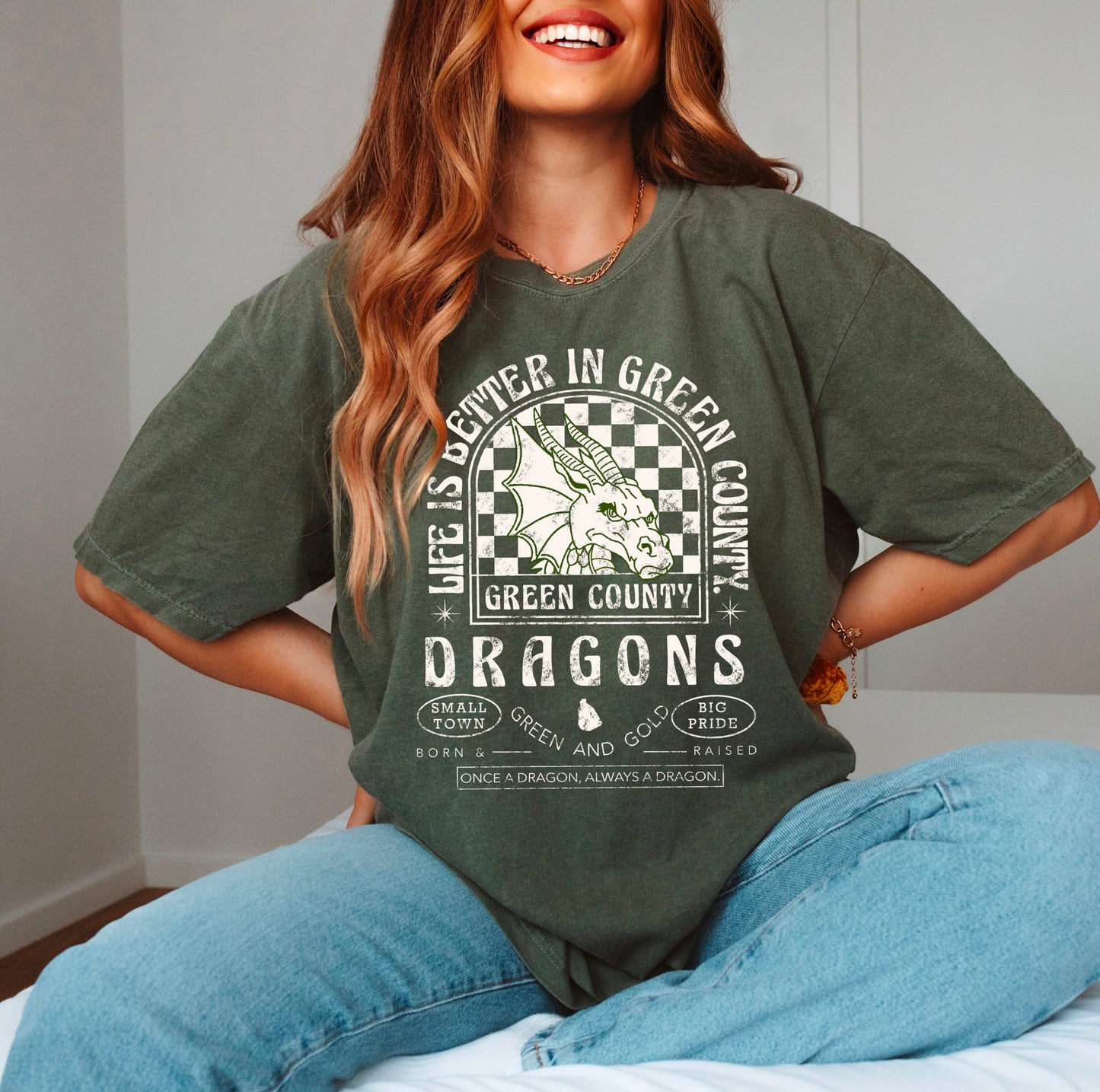 Vintage Style Green County Dragons Tee